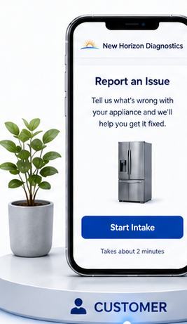 Mobile screen prompting a customer to start reporting an appliance issue